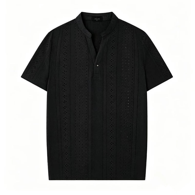 Breathable Textured Henley Shirt