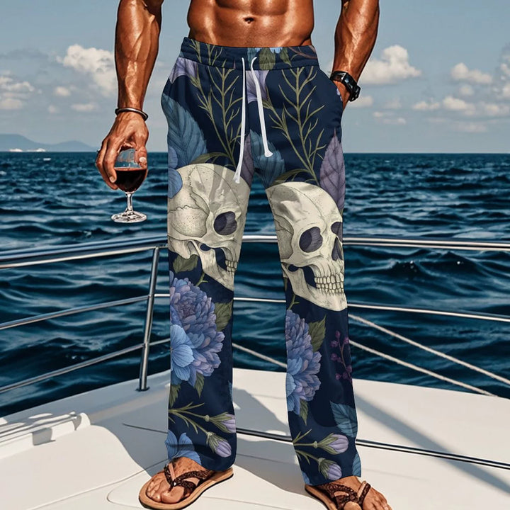 Skull &amp;amp Rose Print Pants