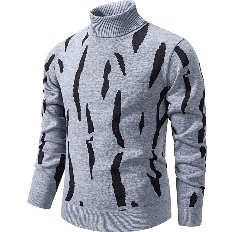 Abstract Pattern Turtleneck Knit Sweater