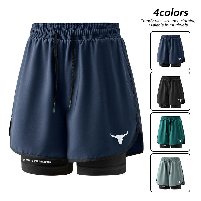 Bull-head Print 2-in-1 Running Shorts