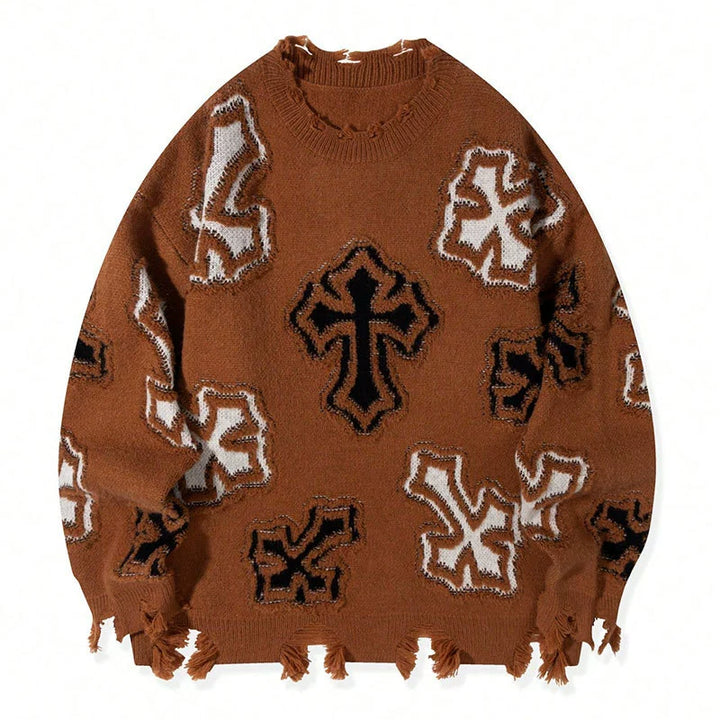 Distressed Gothic Cross Knit Sweater