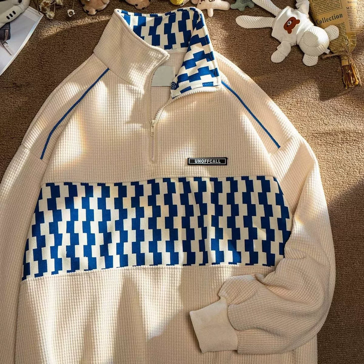 Geometric Colorblock Half-Zip Pullover