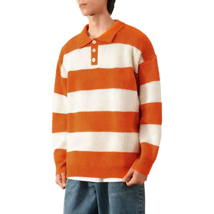 Striped Knit Polo Sweater