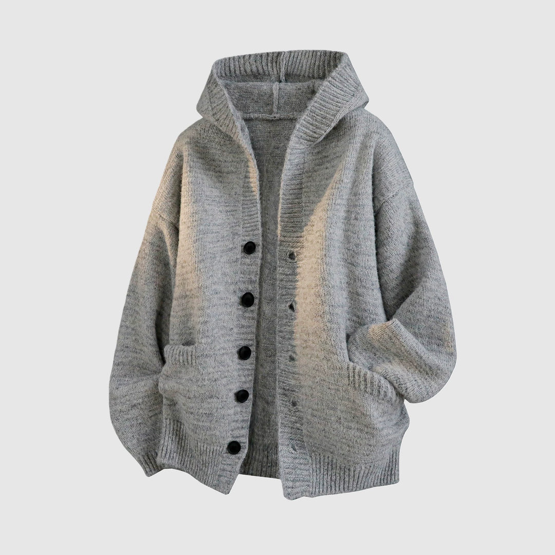 Hooded Button-Front Knit Cardigan