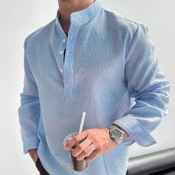 Striped Band Collar Shirt