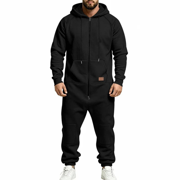 Hooded Zip-Up One-Piece Jumpsuit
