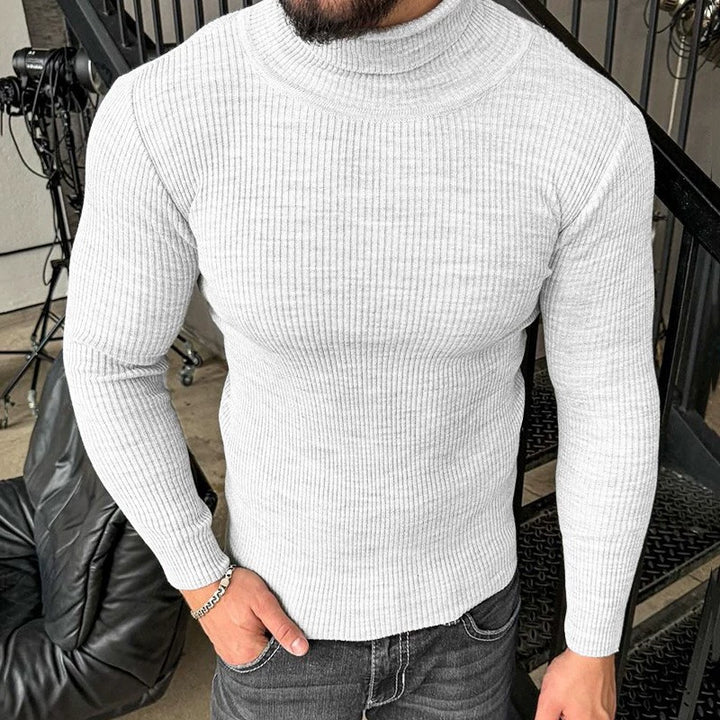 Slim-Fit Ribbed Mock-Neck Sweater