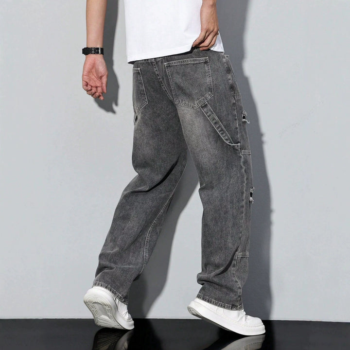 Distressed Carpenter Wide-Leg Jeans