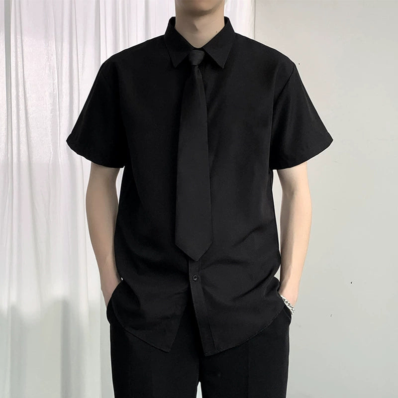 Tie Accent Short Sleeve Dress Shirt