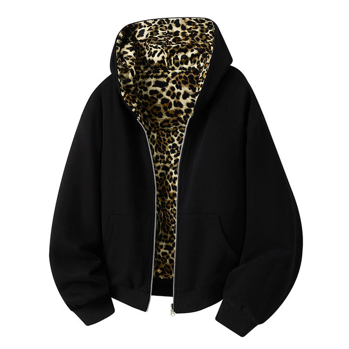 Reversible Leopard Zip-Up Hoodie