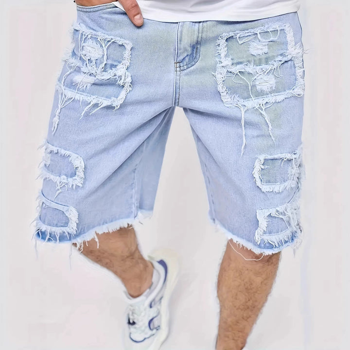 Distressed Patchwork Baggy Denim Shorts