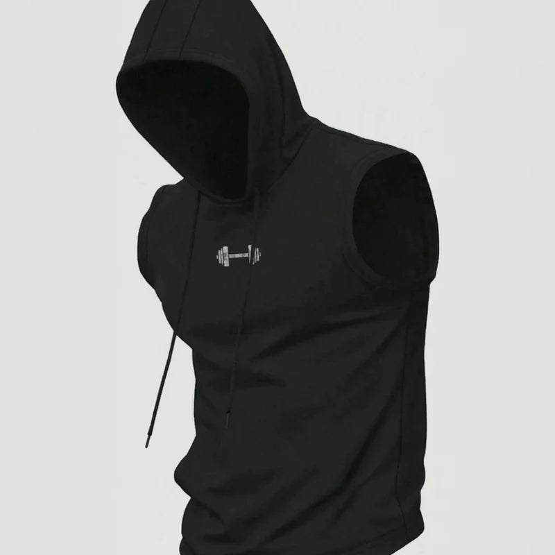 Hooded Fitness Tank Top with Dumbbell