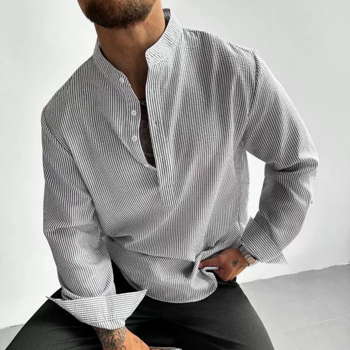 Striped Band Collar Shirt