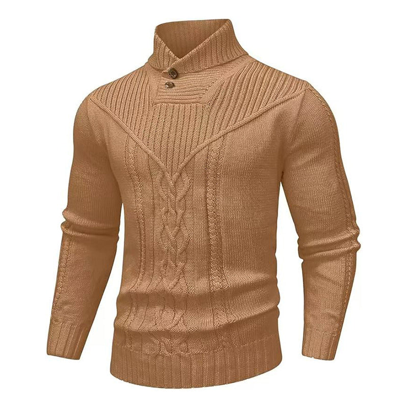 Stand Collar Ribbed Knit Sweater