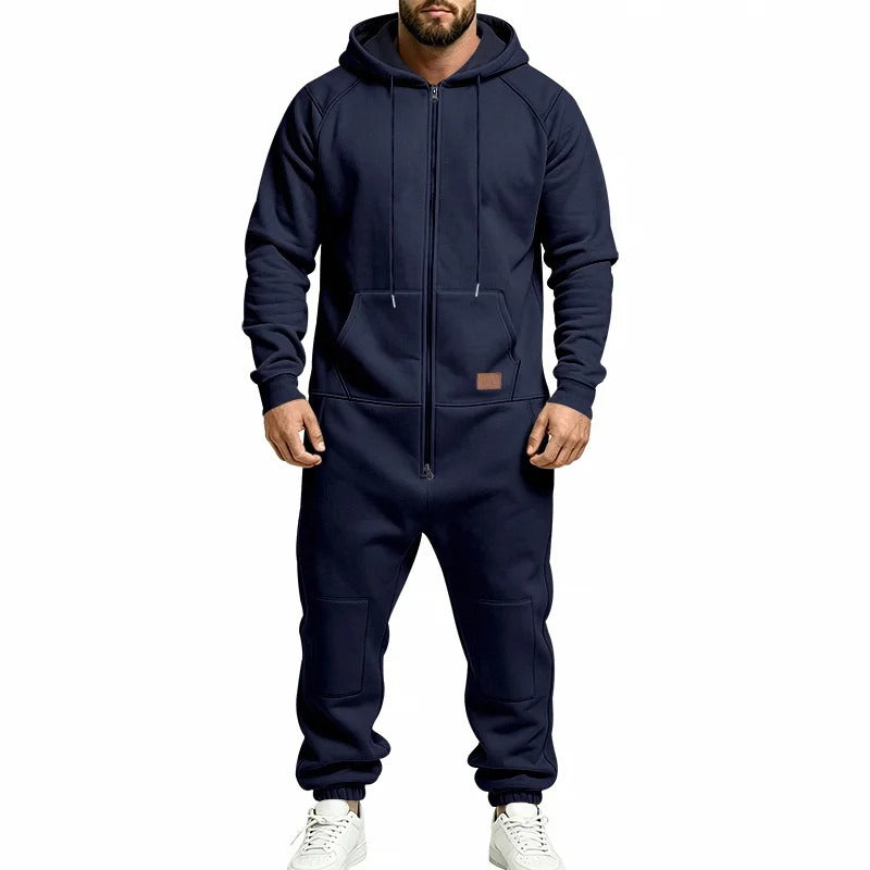 Hooded Zip-Up One-Piece Jumpsuit