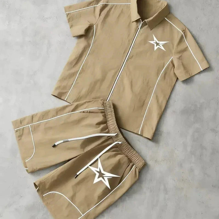 Y2K Star Print Zip-Up Shirt &amp; Shorts Set