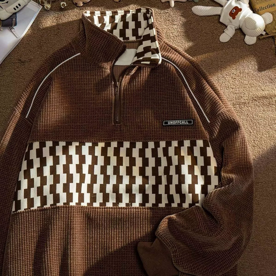 Geometric Colorblock Half-Zip Pullover