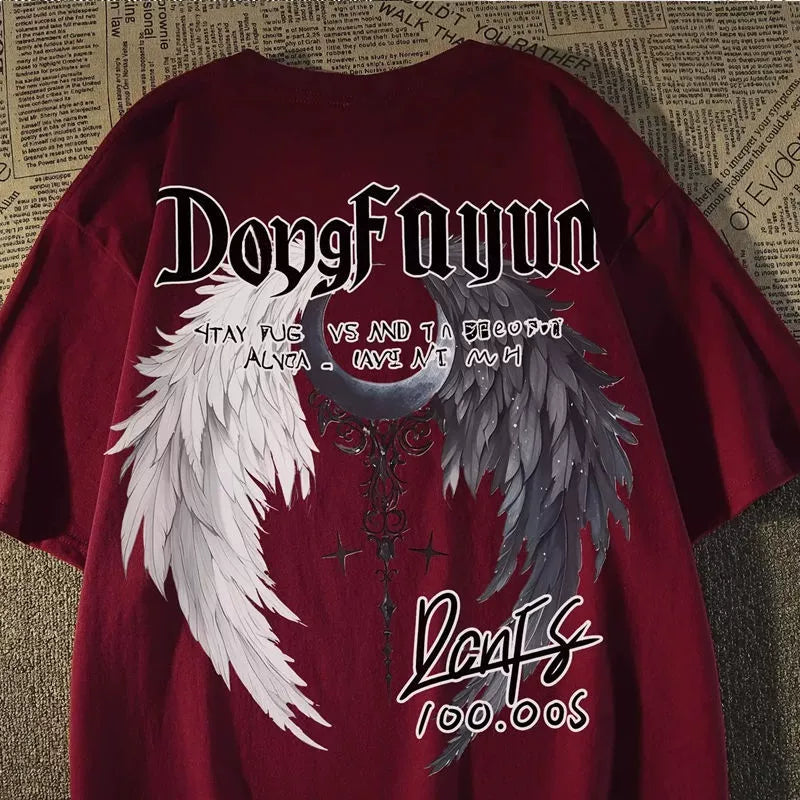 Two-Tone Angel Wing Graphic 100% Cotton T-Shirt