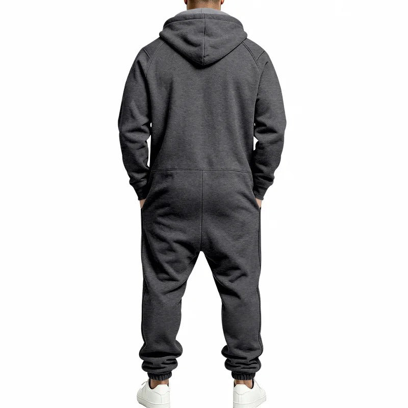 Hooded Zip-Up One-Piece Jumpsuit