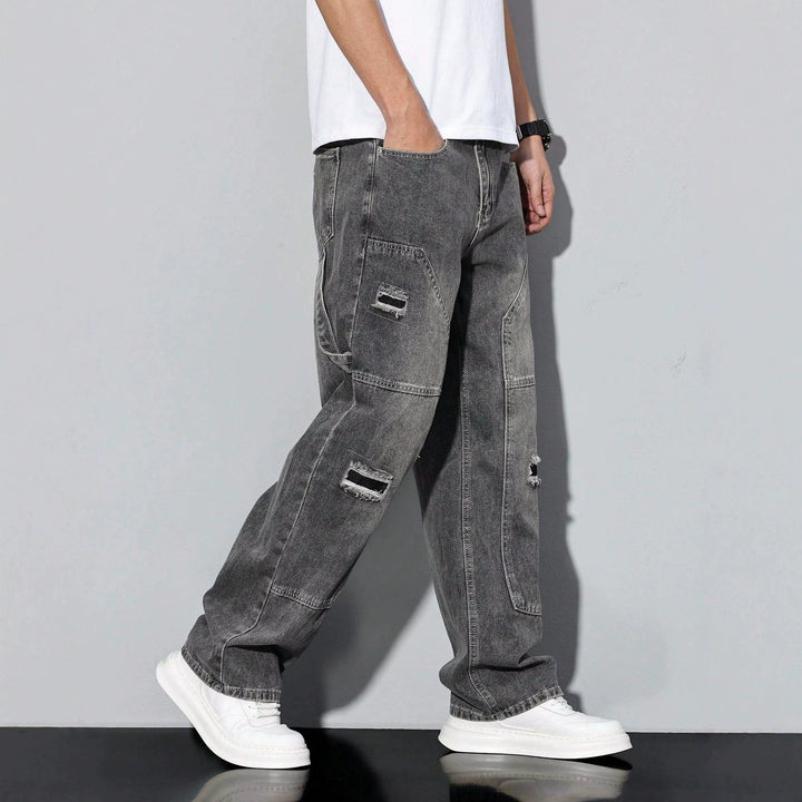 Distressed Carpenter Wide-Leg Jeans