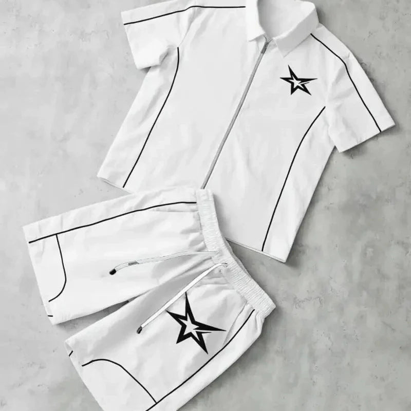 Y2K Star Print Zip-Up Shirt &amp; Shorts Set