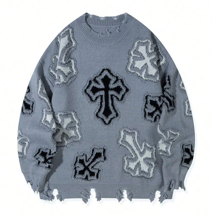Distressed Gothic Cross Knit Sweater