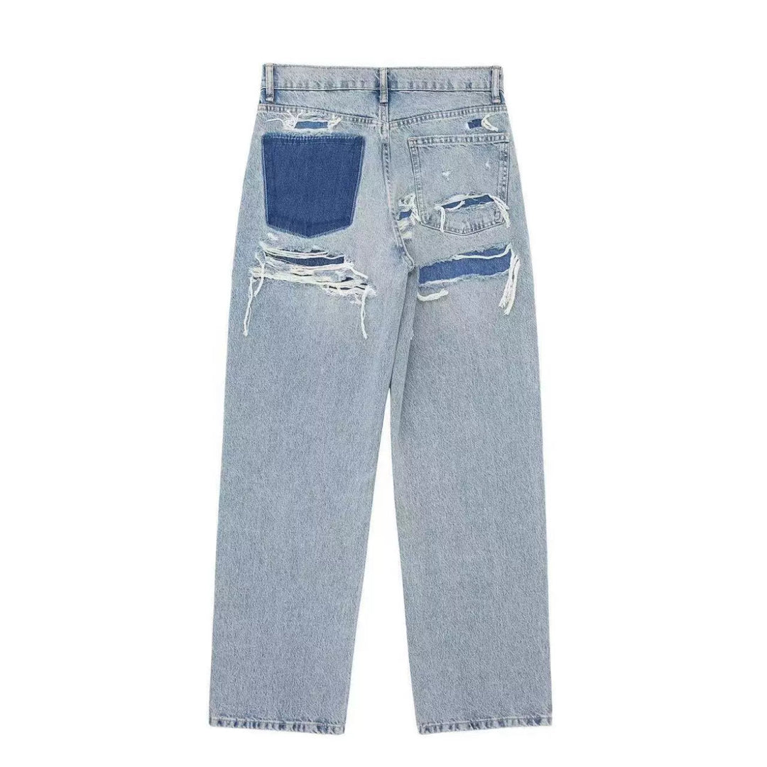 Vintage Distressed Straight Leg Jeans