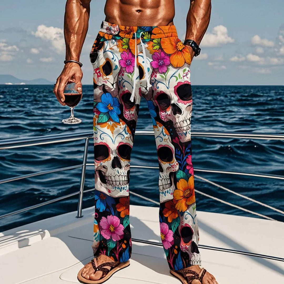 Skull &amp;amp Rose Print Pants