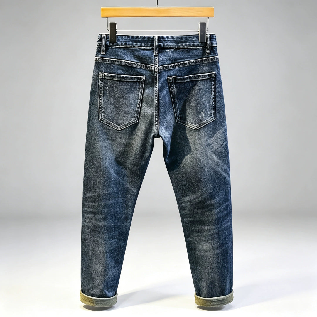Vintage-Wash Patchwork Distressed Jeans