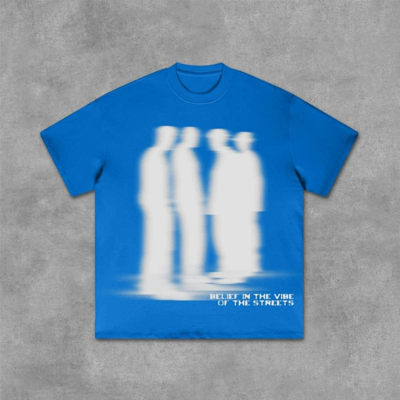 Blurred Shadow Graphic Streetwear T-Shirt