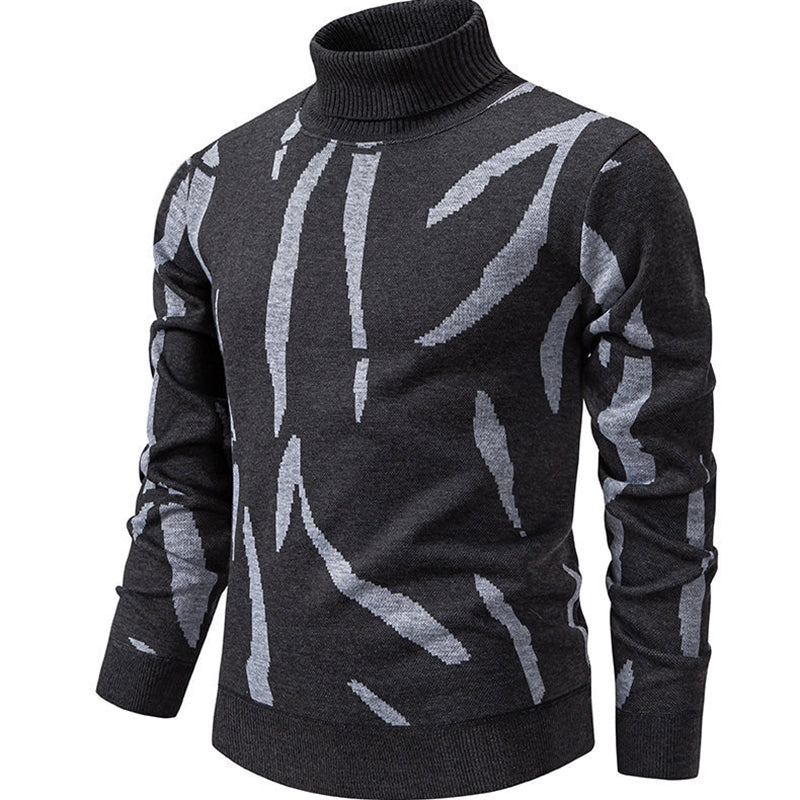 Abstract Pattern Turtleneck Knit Sweater