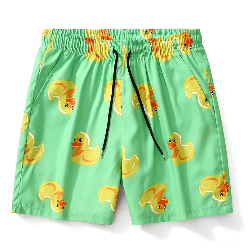 Men’s Yellow Duck Print Beach Shorts