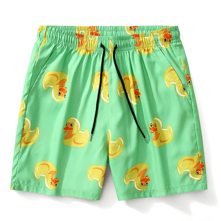 Men’s Yellow Duck Print Beach Shorts