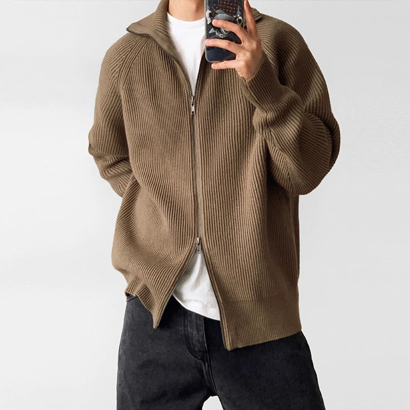 Ribbed Two-Way Zip Cardigan