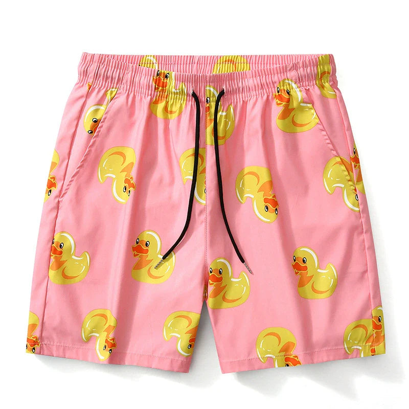 Men’s Yellow Duck Print Beach Shorts