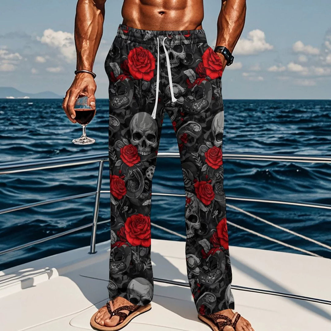 Skull &amp;amp Rose Print Pants