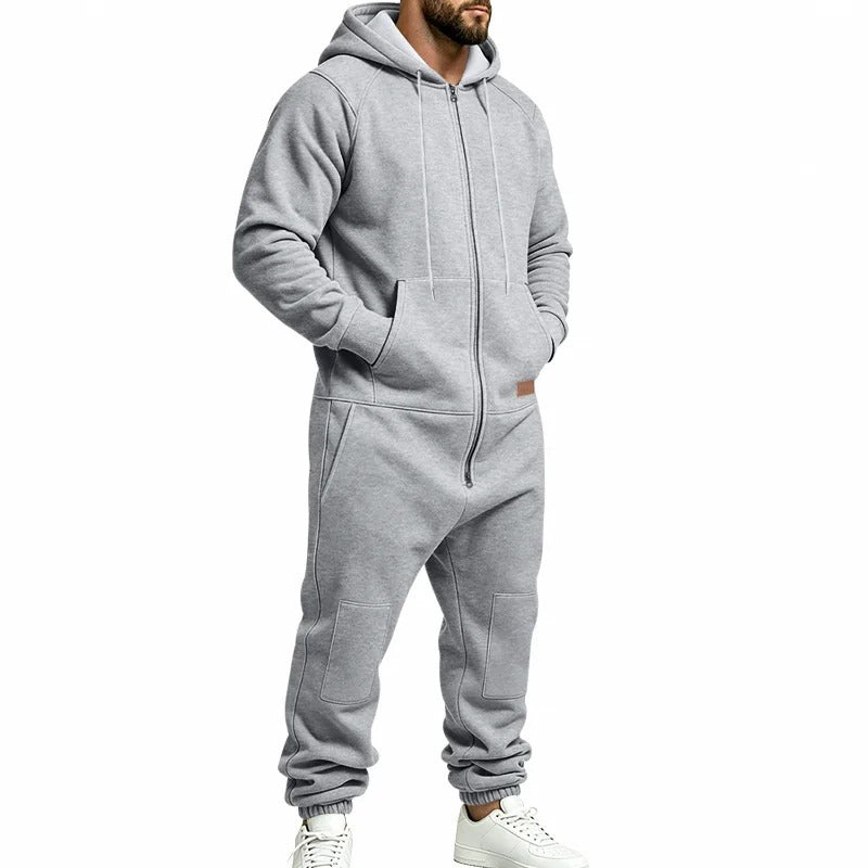 Hooded Zip-Up One-Piece Jumpsuit