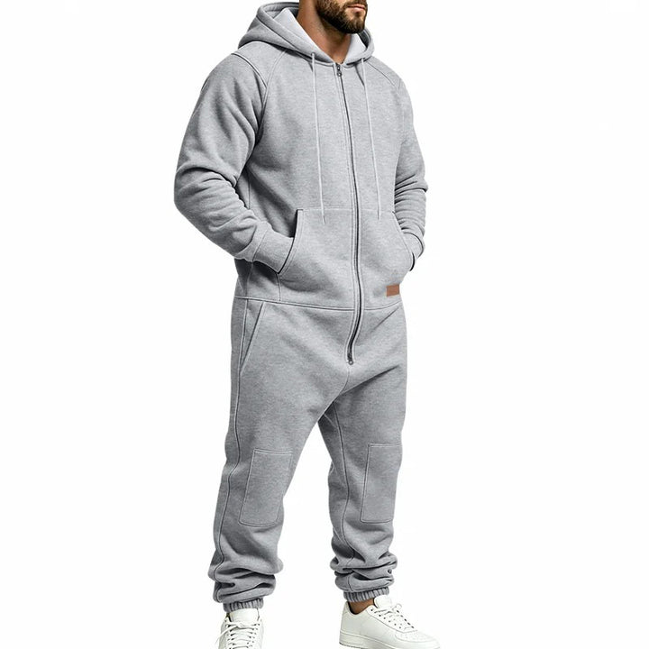 Hooded Zip-Up One-Piece Jumpsuit