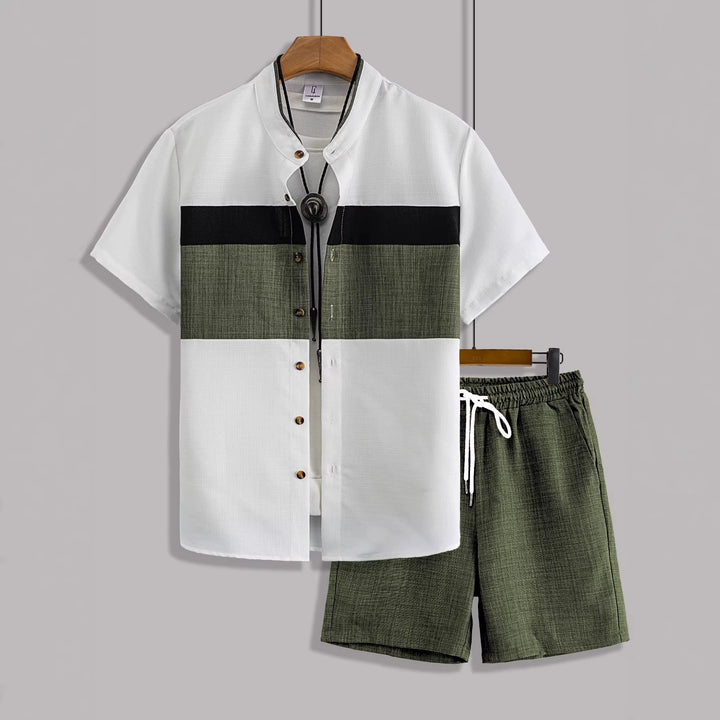 Color Block Short Sleeve Shirt &amp; Shorts Set