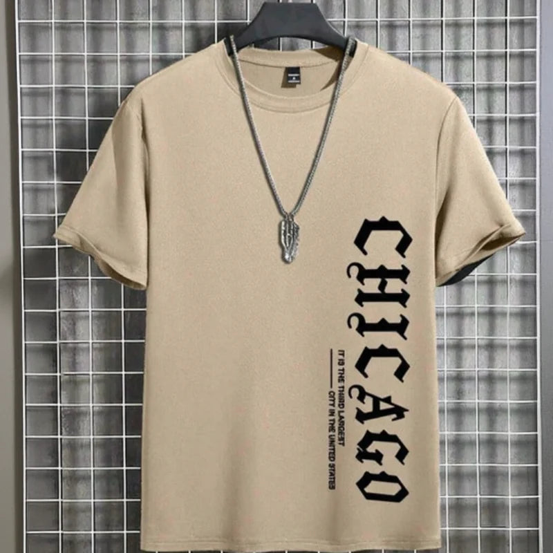 Men’s Chicago Letter Print Cotton T-Shirt