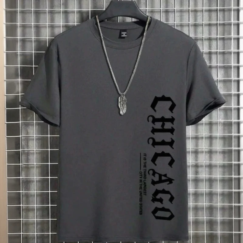 Men’s Chicago Letter Print Cotton T-Shirt