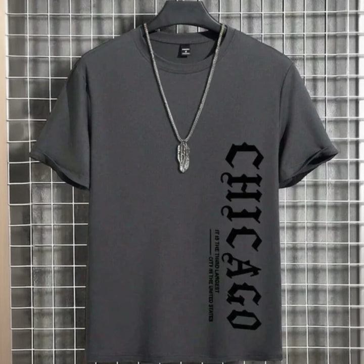 Men’s Chicago Letter Print Cotton T-Shirt