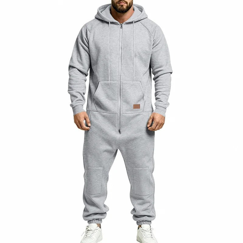 Hooded Zip-Up One-Piece Jumpsuit