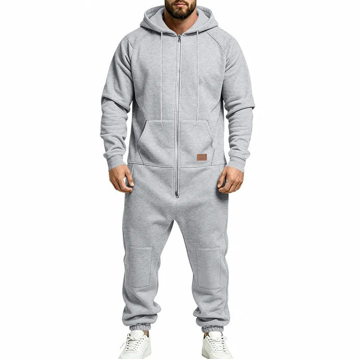 Hooded Zip-Up One-Piece Jumpsuit