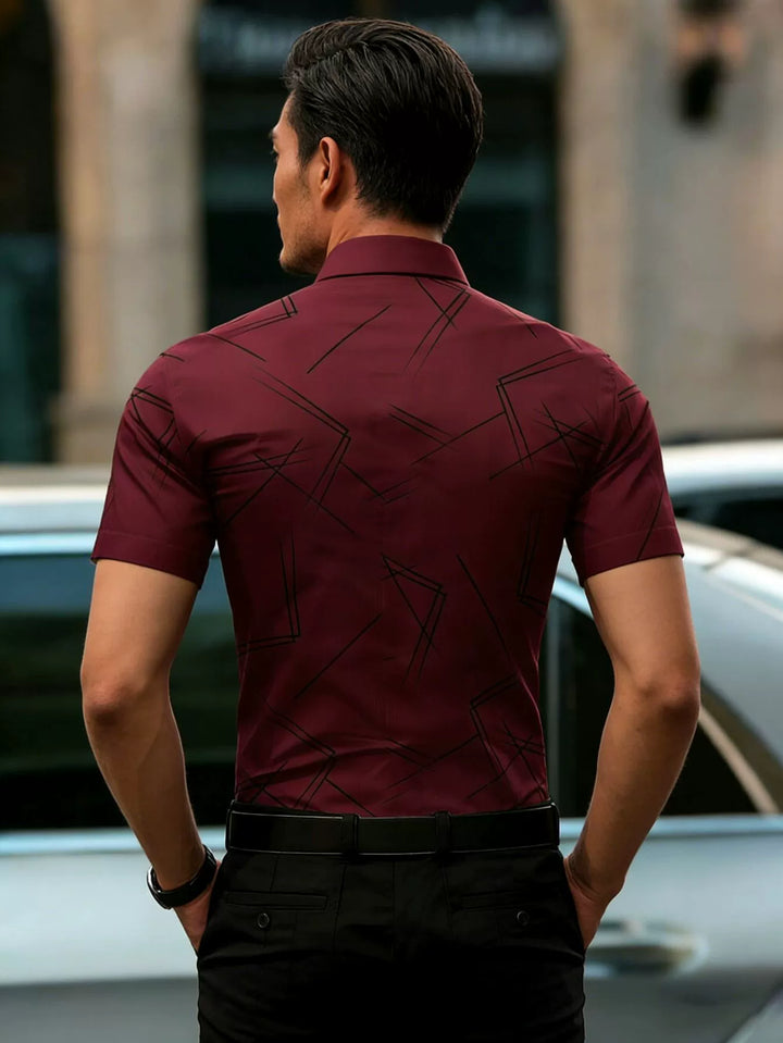Men’s Slim Fit Burgundy Geometric Shirt