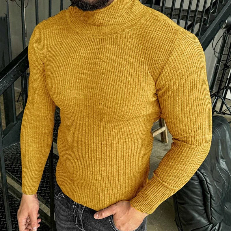 Slim-Fit Ribbed Mock-Neck Sweater