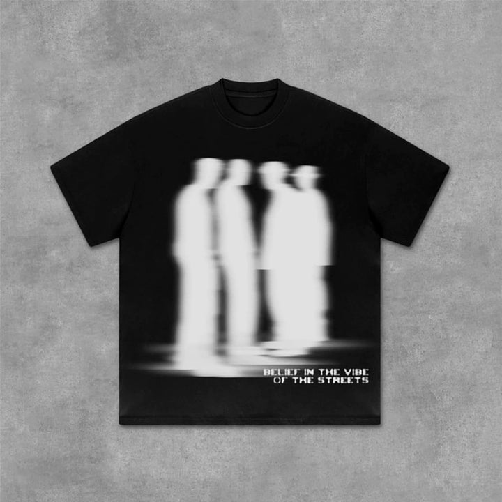 Blurred Shadow Graphic Streetwear T-Shirt