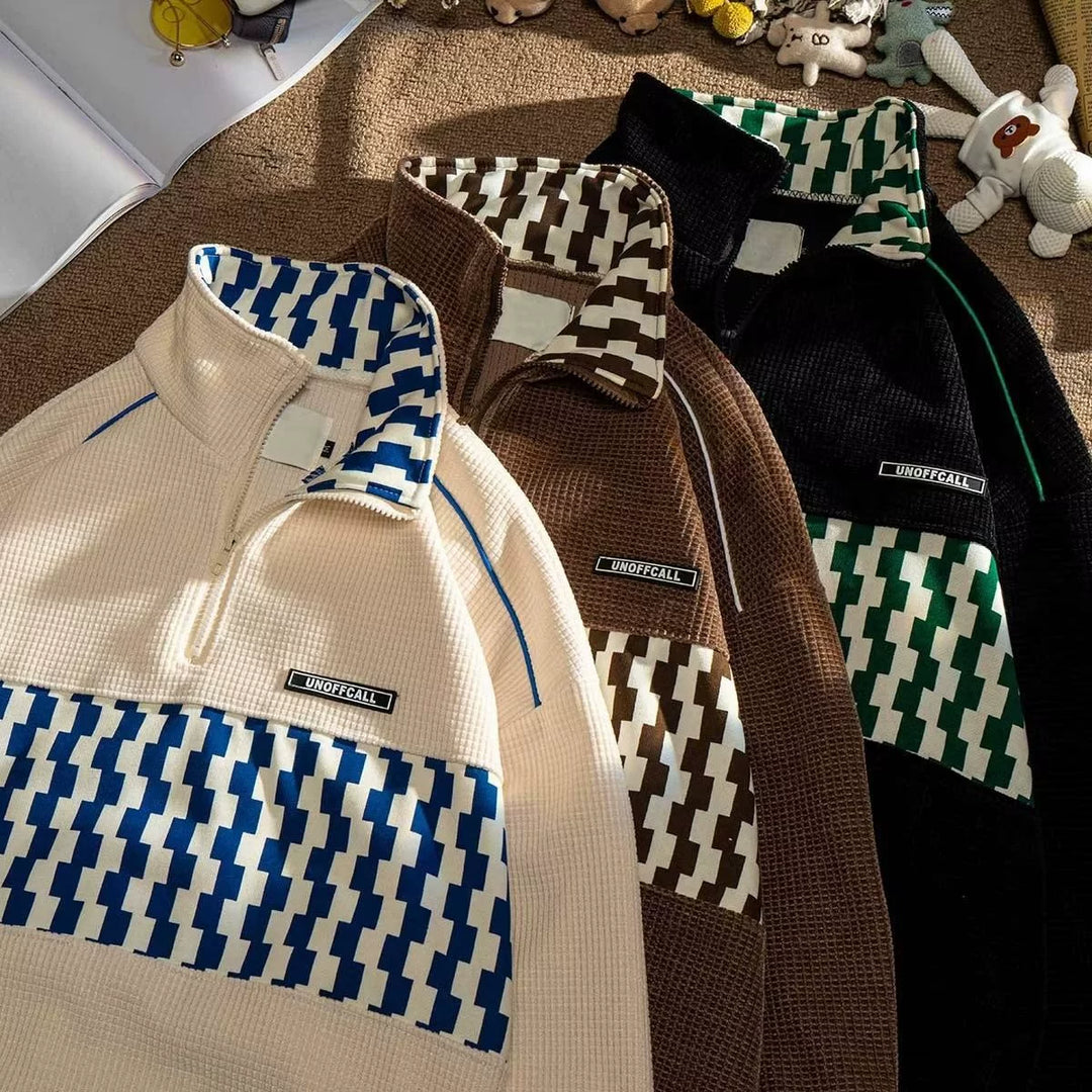 Geometric Colorblock Half-Zip Pullover