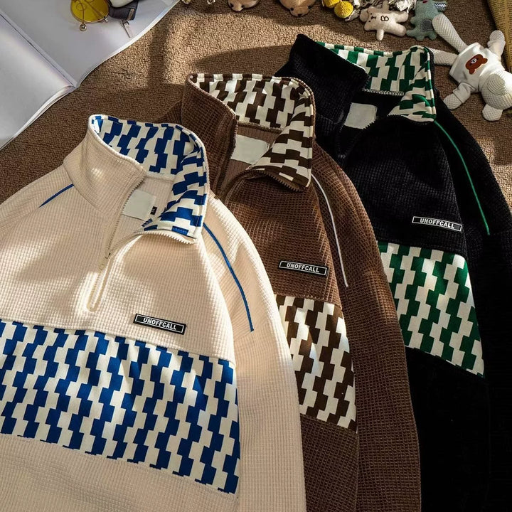 Geometric Colorblock Half-Zip Pullover