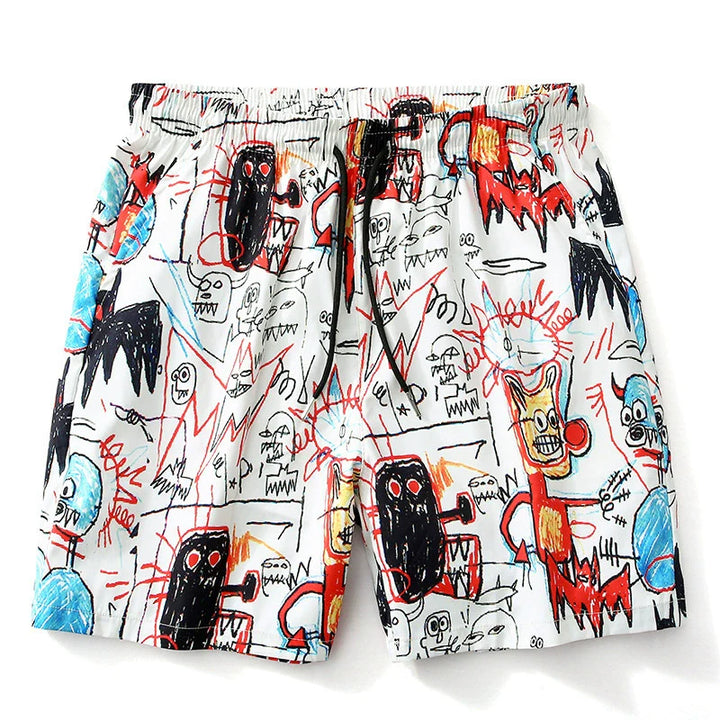 Men’s 3D Graffiti Print Beach Shorts